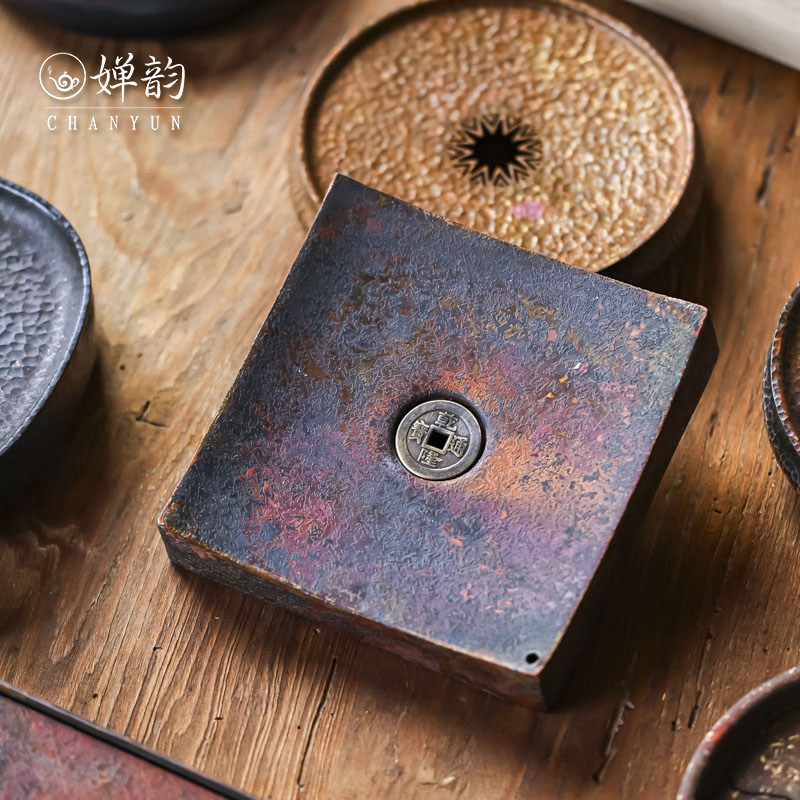 春喜铜铜钱山茶花壶承茶托