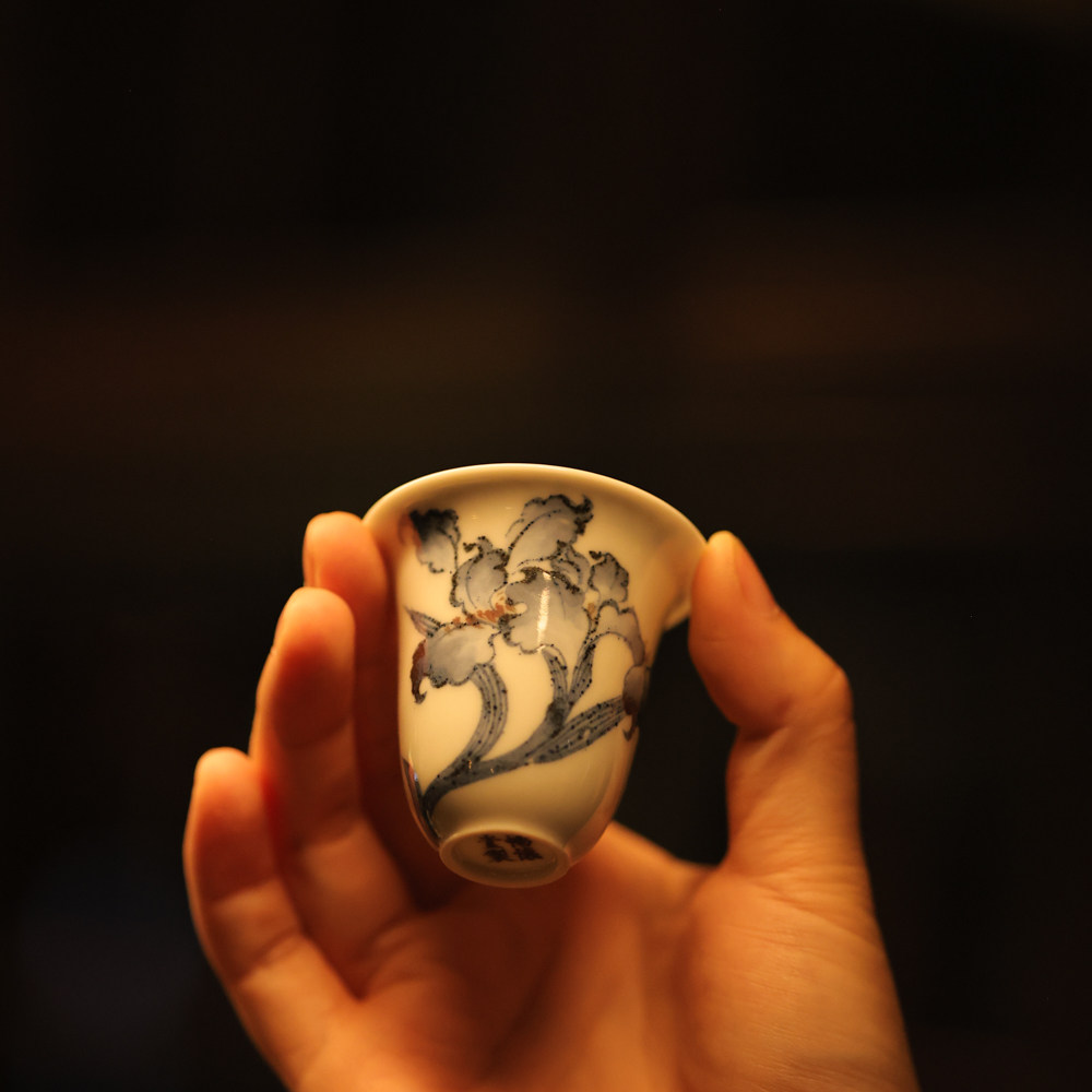 畅怀堂茶具茶杯青花马兰花铃铛杯