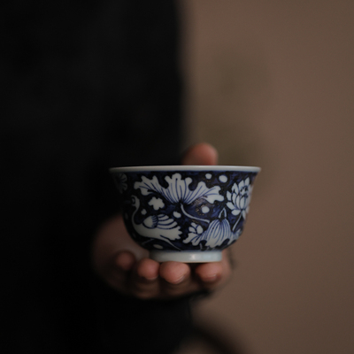 翁宿茶具茶杯青花一路连科铃铛杯