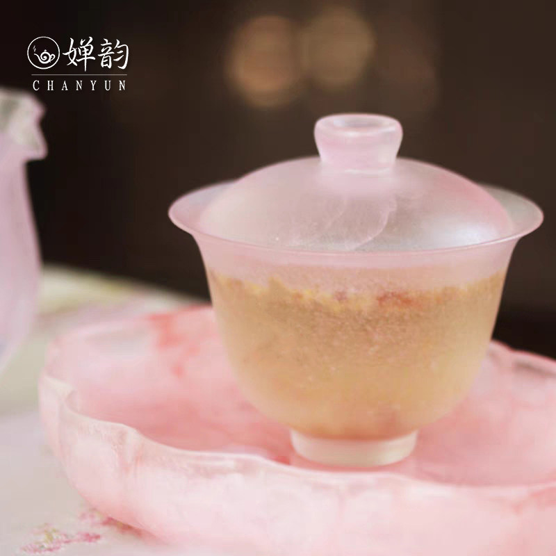心缘堂琉璃冰透粉留香盖碗茶杯