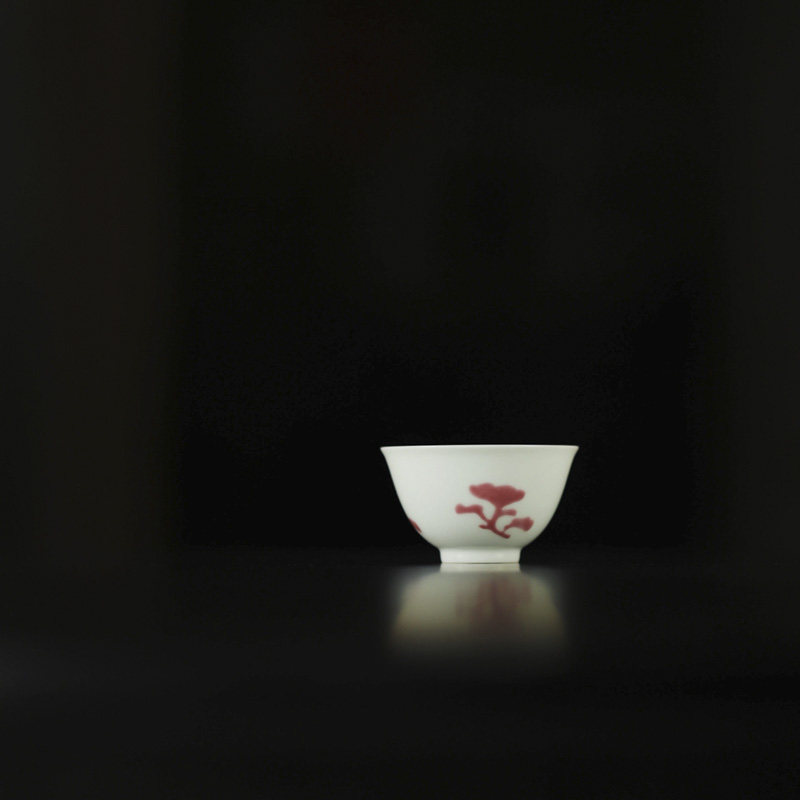 忘言造物胭脂红灵芝纹茶杯