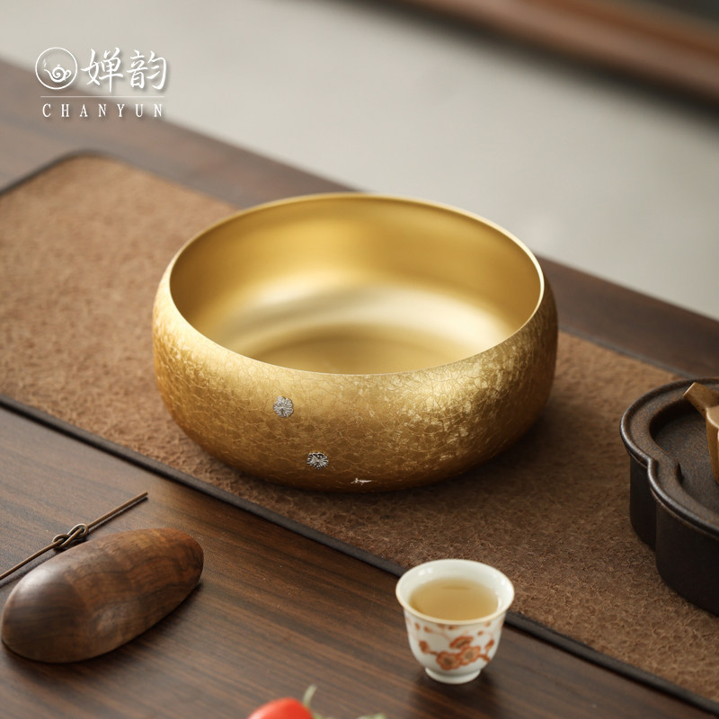 金黄色复古黄铜建水水盂茶洗水洗