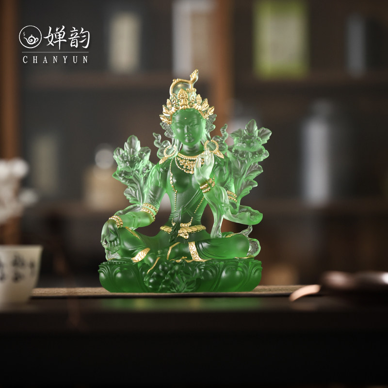 心缘堂琉璃绿度母观音佛像摆件