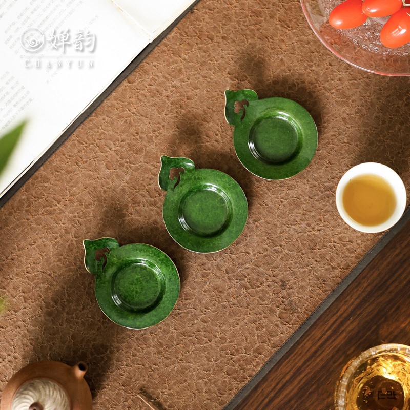 婵韵孔雀绿黄铜祥云杯垫茶垫茶杯垫隔热垫防滑垫复古家用茶具配件