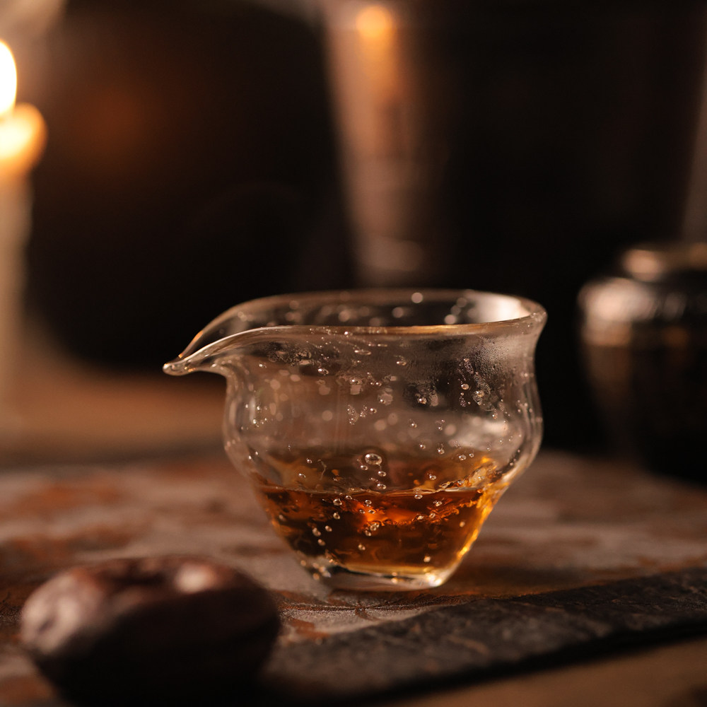 婵韵 饴山琉璃透明色透气气泡顽石公杯公道杯茶海分茶器均茶公杯