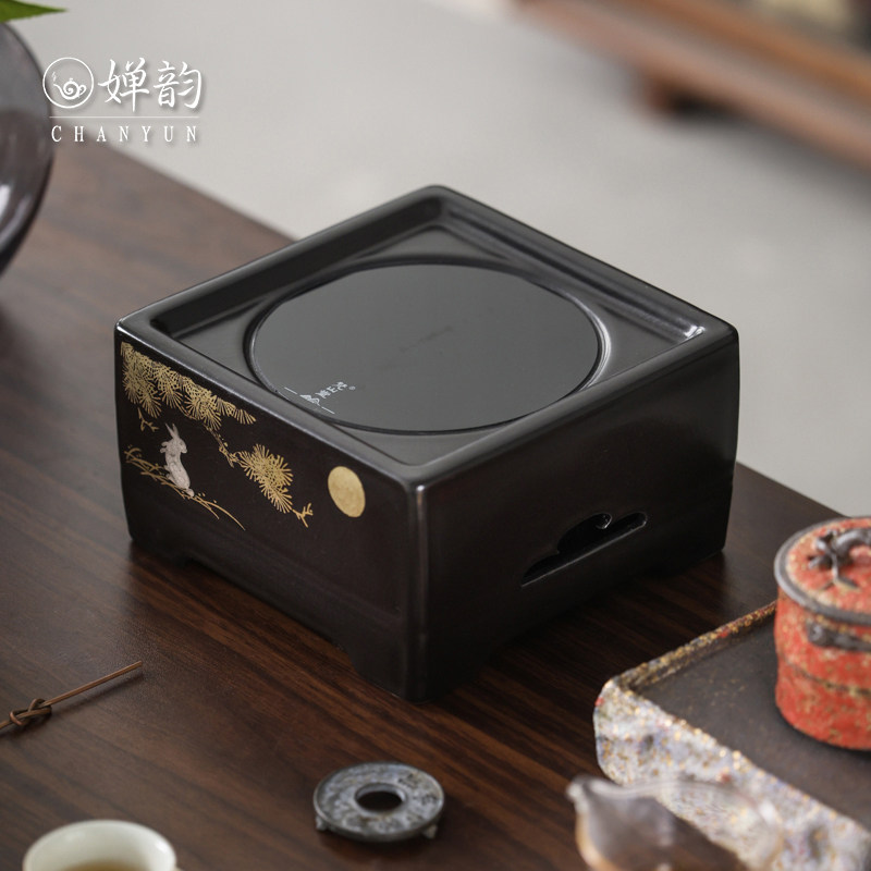 婵韵梵山堂玄黑望月金松明式电陶炉煮茶炉电热烧水炉复古煮茶器