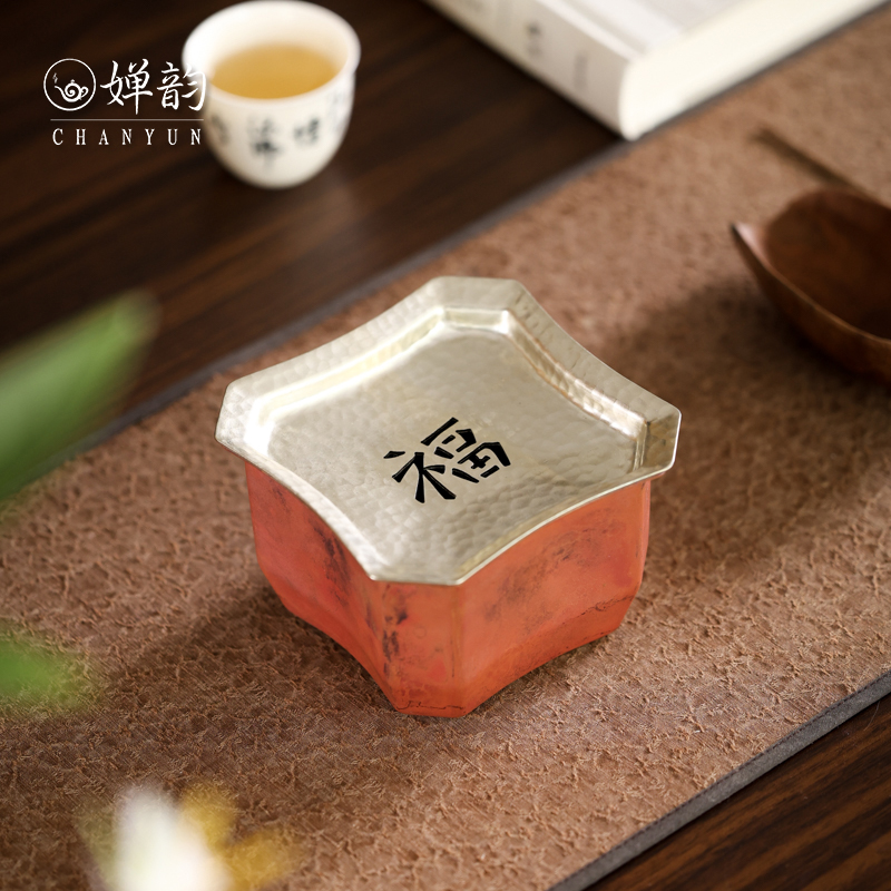 春喜铜福字建水水盂茶桌茶渣缸