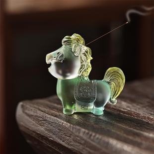 婵韵 心缘堂琉璃阳光彩虹渐变小马线香香插底座茶桌茶宠摆件