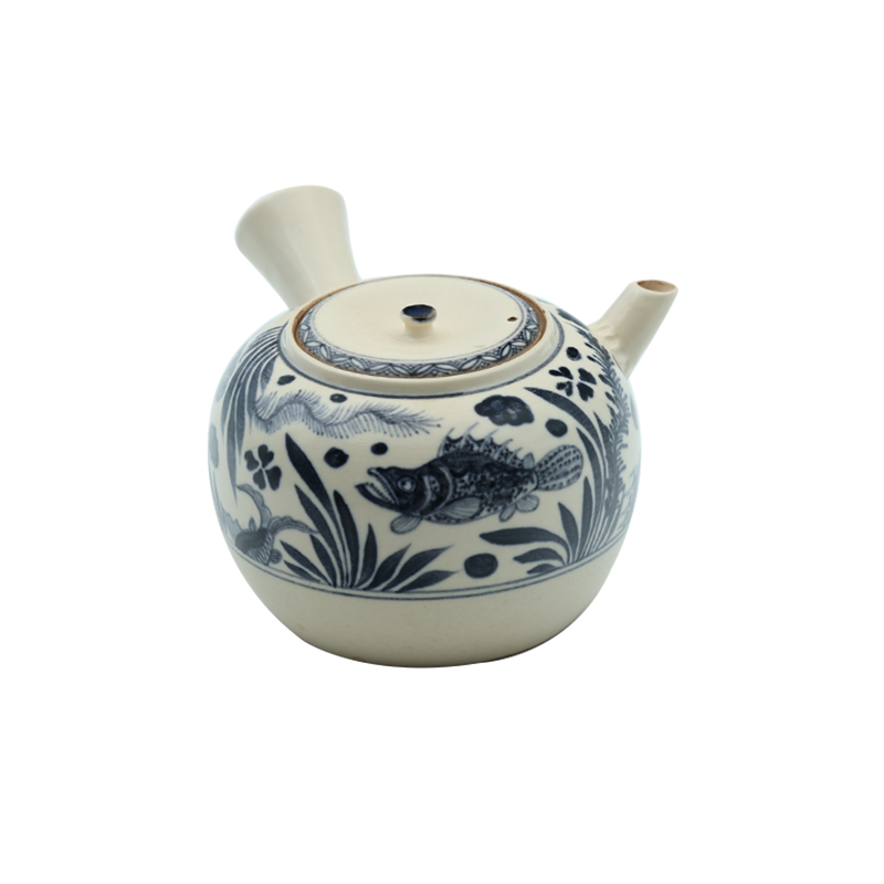 梵山堂苏打釉青花鱼藻纹煮茶套组