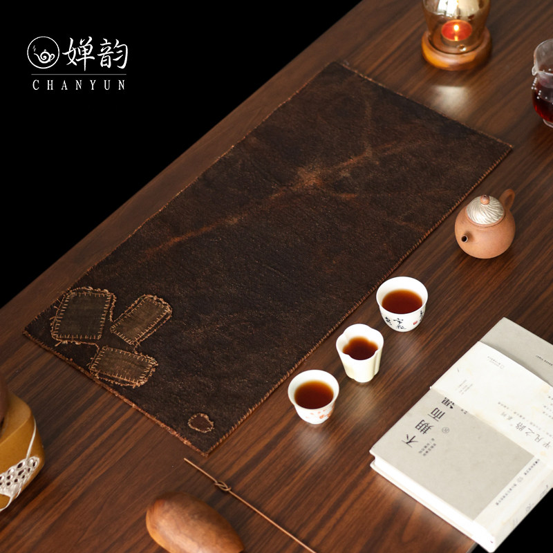 步闲亚麻棉柿茶染补丁双层茶席