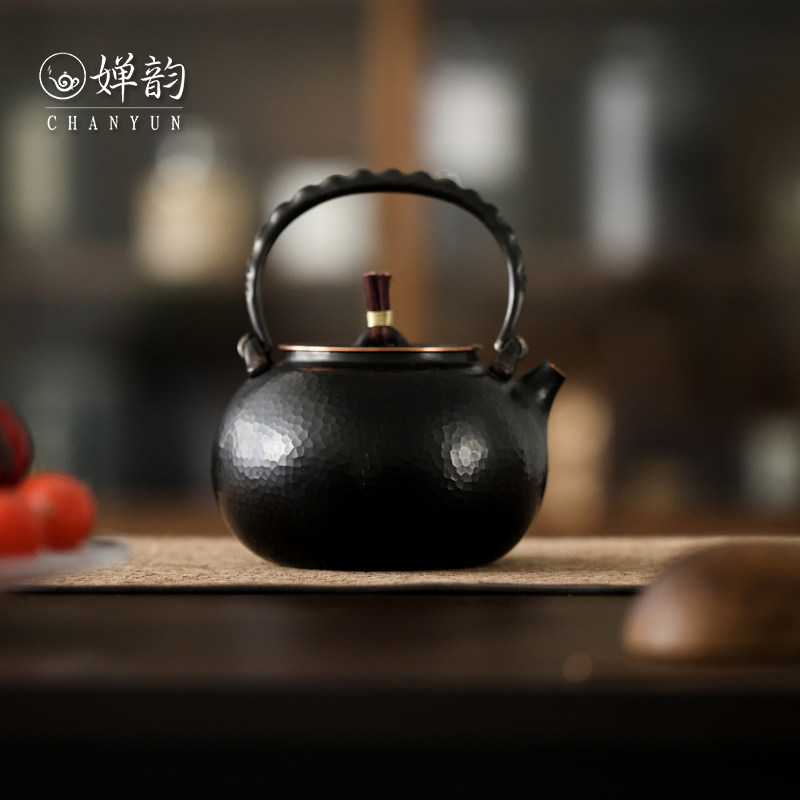 麦棠铜器豆荚铁提梁锤纹烟熏壶