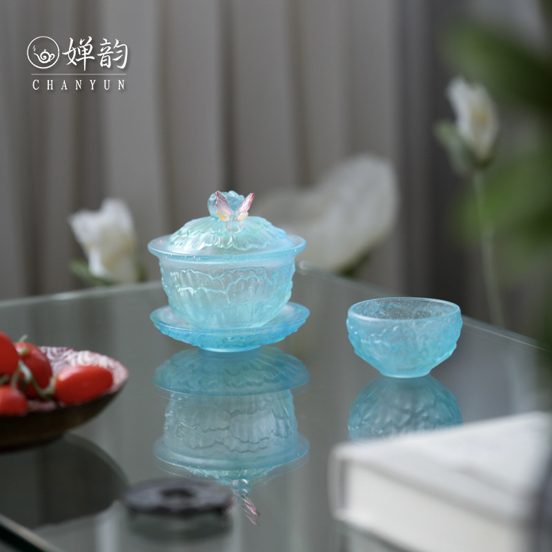 心缘堂琉璃蝶恋花蝶蝶盖碗茶杯