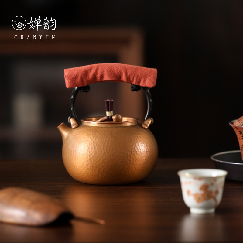 麦棠铜器咖啡哑光锤纹灵芝苹果壶