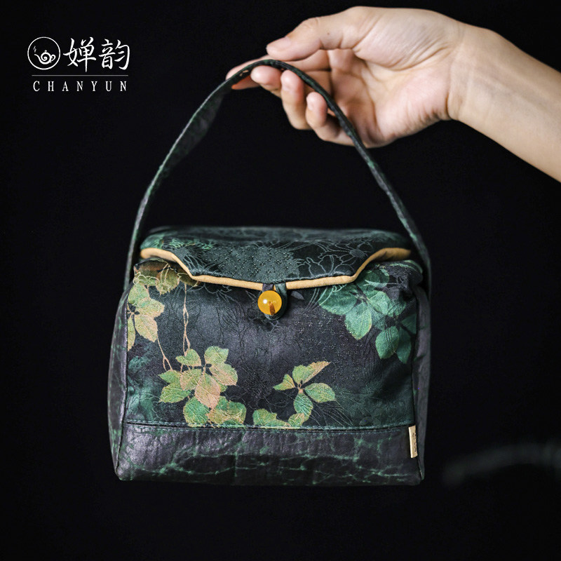 婵韵慢蓝真丝香云纱茶事包