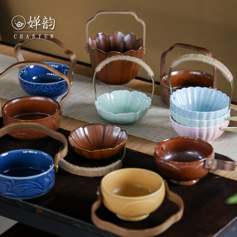 婵韵 复古红金釉点心茶点盘莲花提梁盘干果盘客家用厅零食糖果盘,餐饮具,茶道/零配,淘宝优惠券,粉丝福利购,淘宝优惠卷