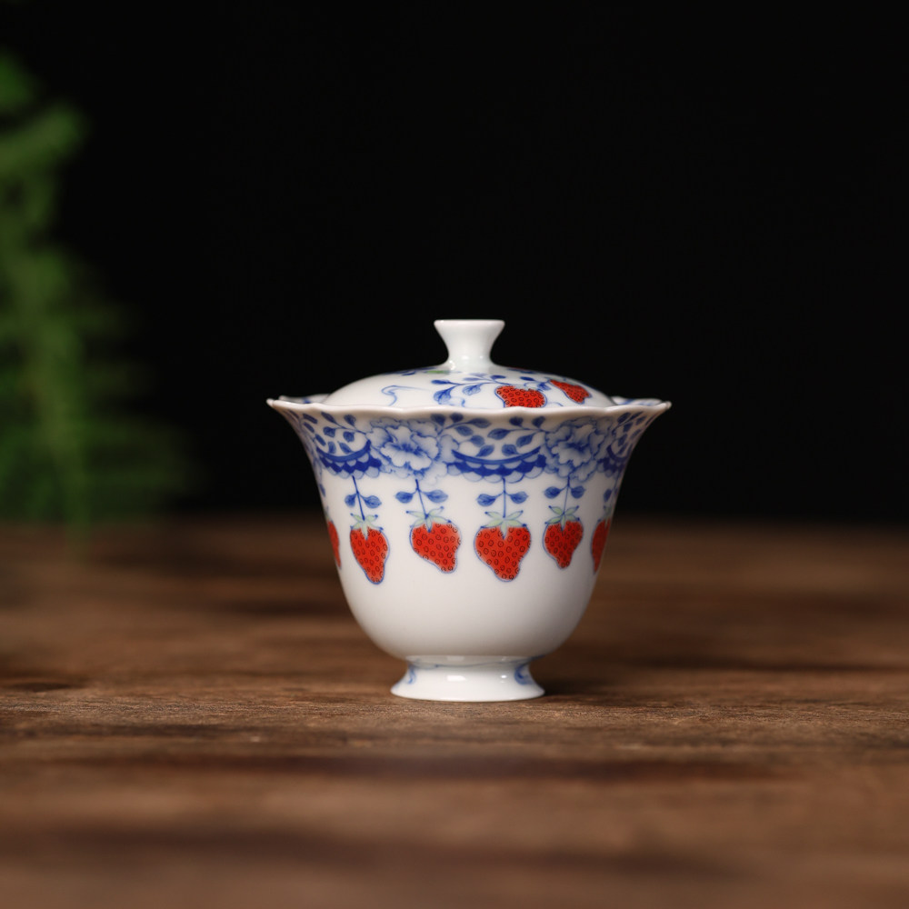 青樵轩茶具缠枝莲牡丹草莓盖碗