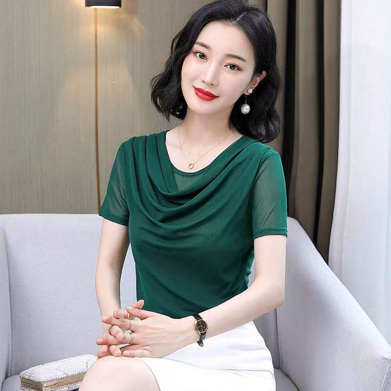 短袖网纱上衣女夏2026新款百搭气质时尚修身显瘦收腰t恤小衫洋气