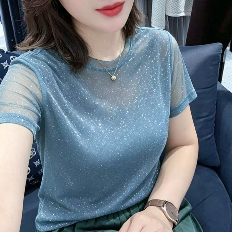 2026流行新款女上衣宽松显瘦网纱T恤漂亮女士衣服上衣女夏季气质