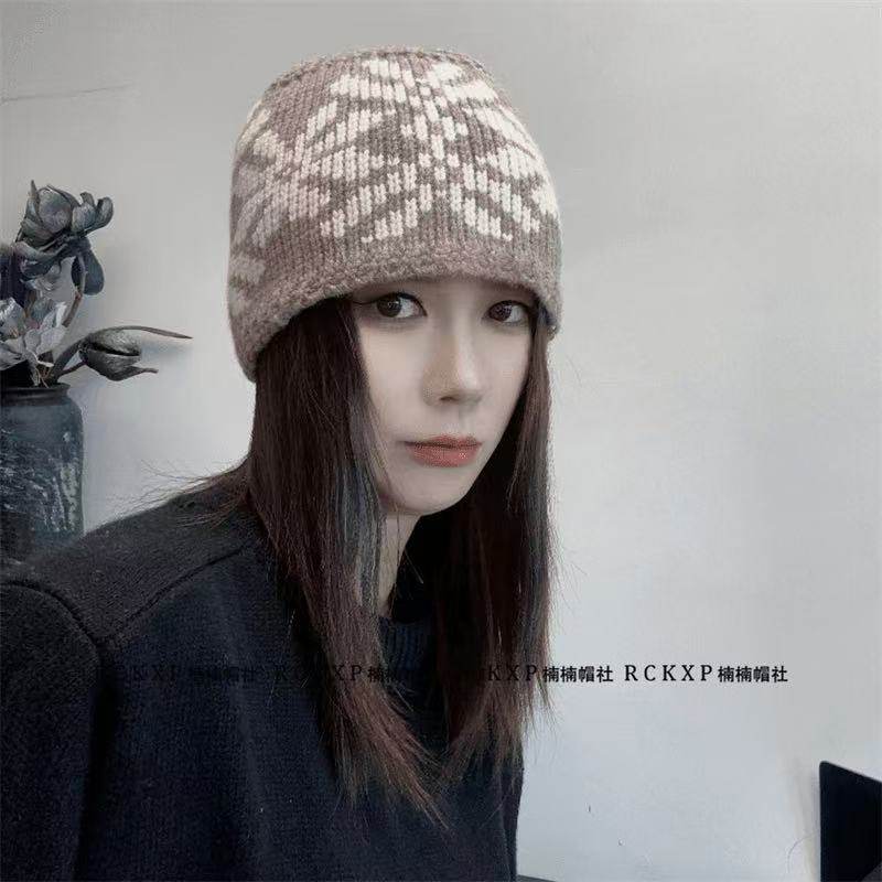 复古针织提花毛线帽百搭护耳包头渔夫盆帽男女潮街头保暖秋冬帽子