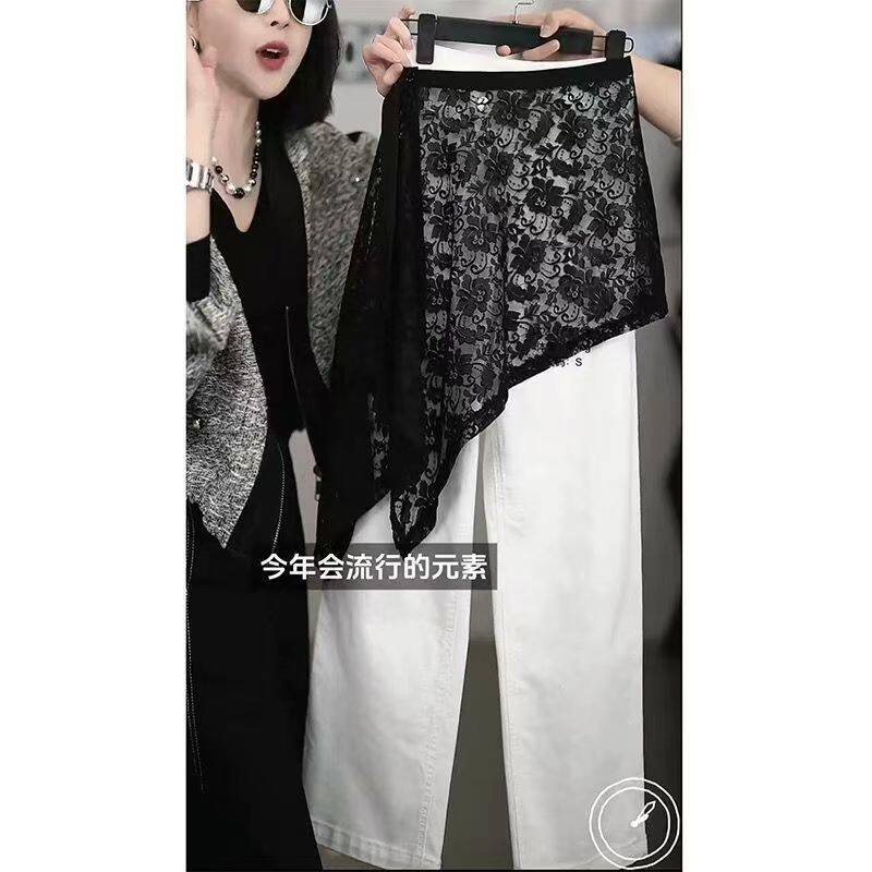 黑色蕾丝半身裙女2025夏季新款短裙不规则下摆屁帘半裙复古镂空