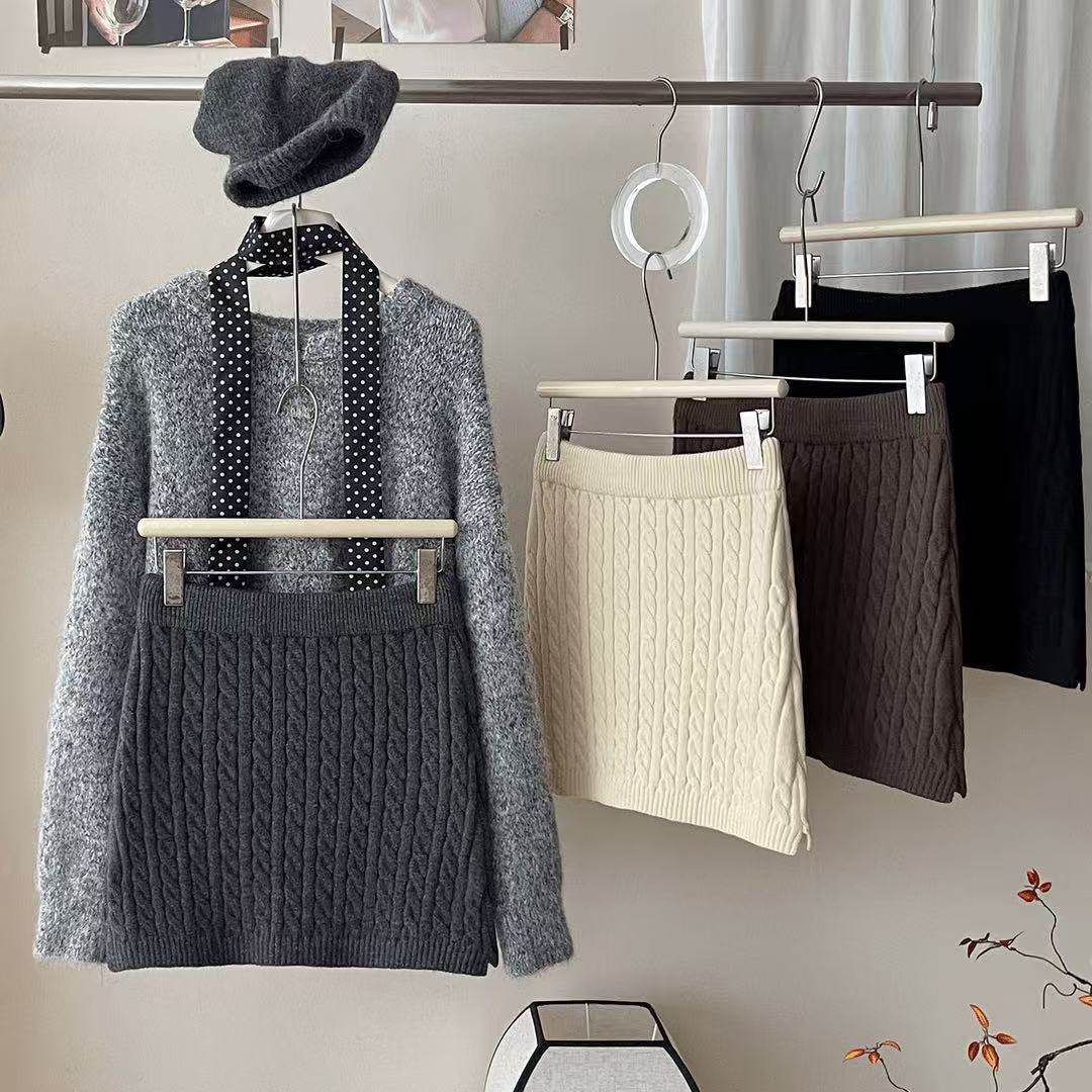 日韩系复古简约松紧腰麻花毛线针织短裙女秋冬外穿百搭包臀半身裙