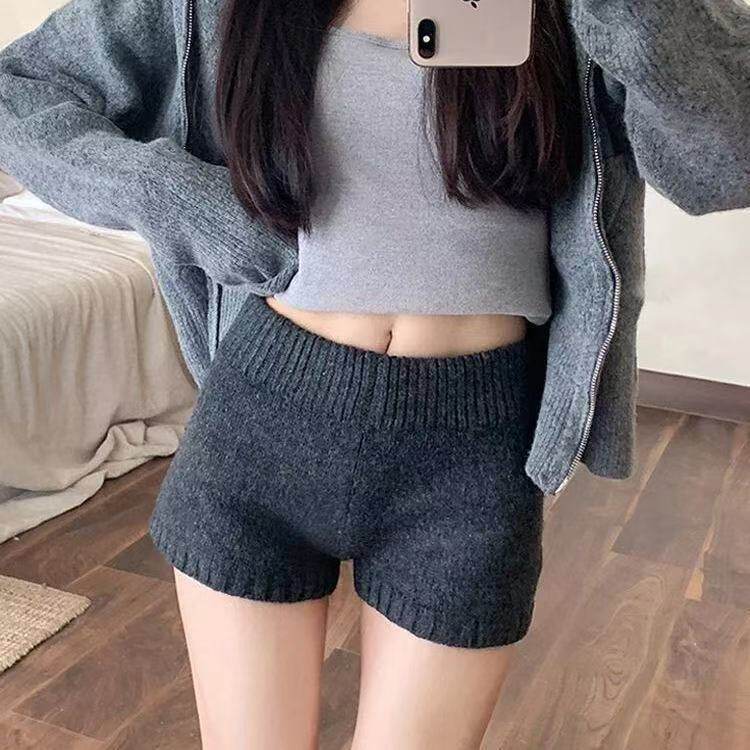 灰色梨形身材本命针织短裤女遮胯藏肉高腰显瘦秋冬百搭显瘦小个子