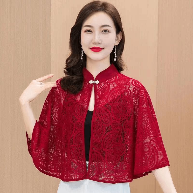 蕾丝防晒小披肩夏季配裙子女士斗篷外套披风网红旗袍披肩外搭开衫