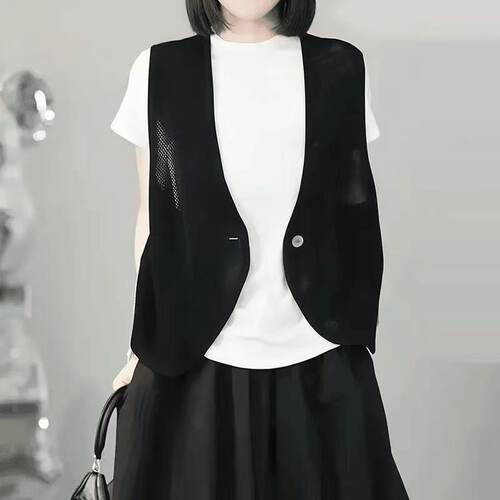 夏季薄款文艺斜纹V领女马甲