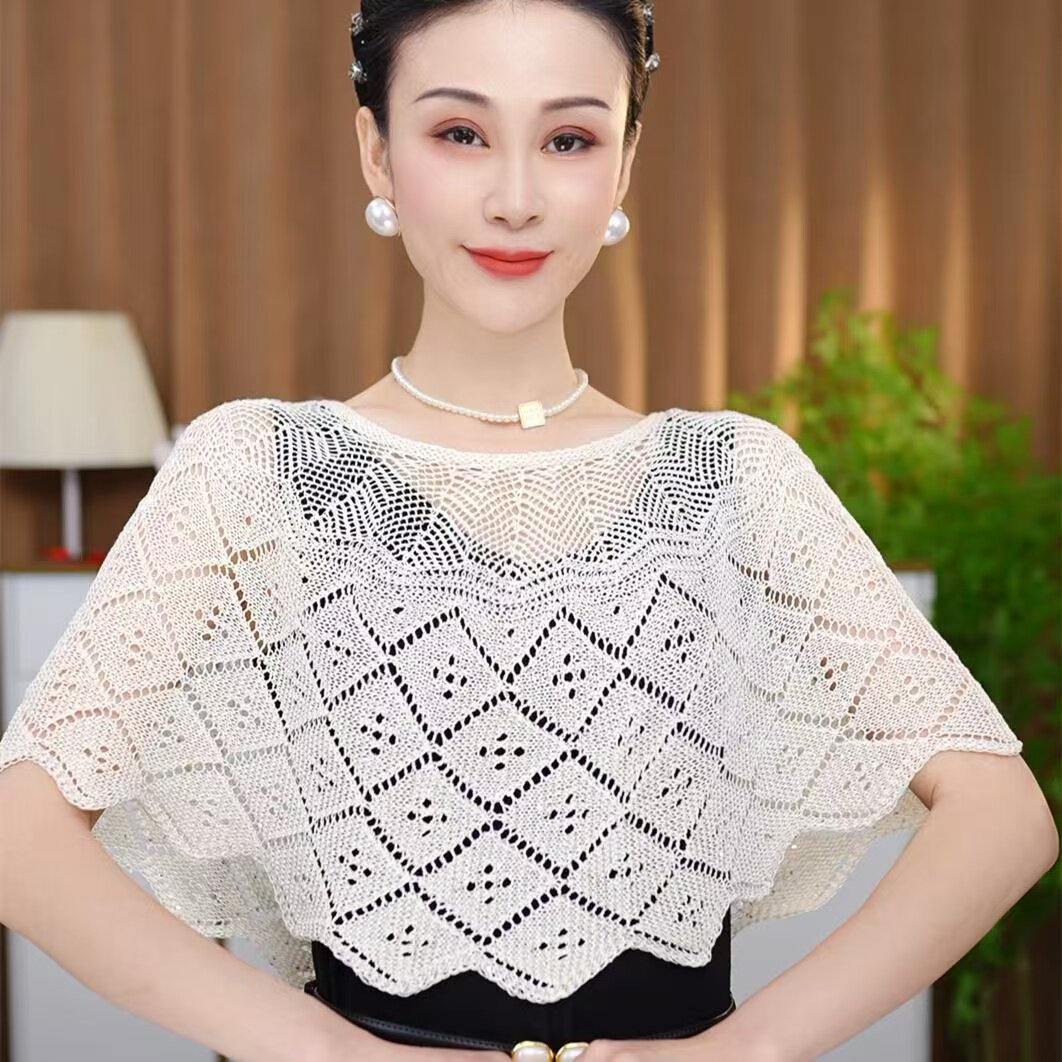 胸针防晒贵妇披肩时尚套头针织旗袍2026新款冰丝空调罩衫夏季薄款