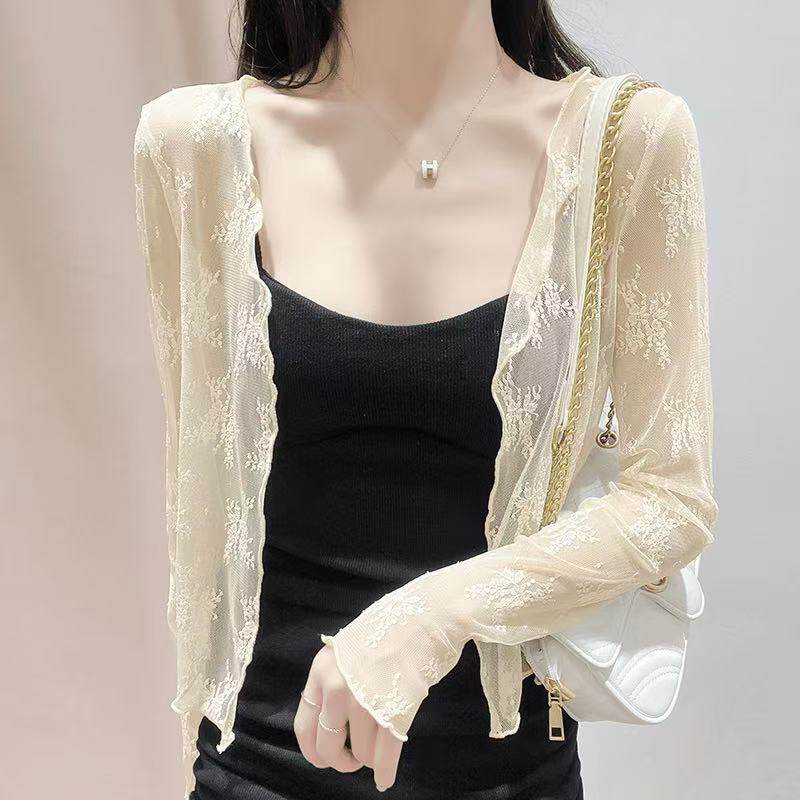 高端蕾丝披肩女夏季吊带外搭开衫透明薄纱罩衫上衣配裙子空调外套