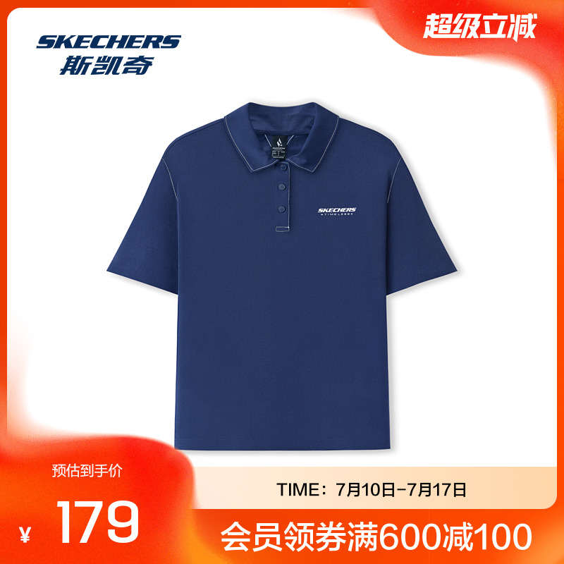 skechers运动POLO衫2025春季新款短袖休闲运动风格柔软针织面料