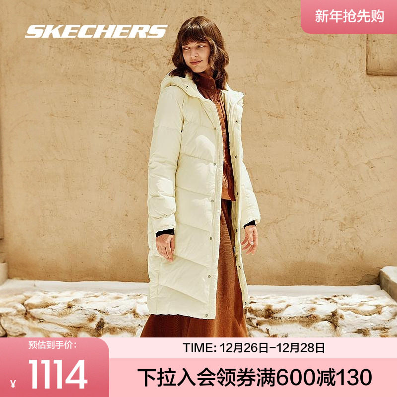 斯凯奇官方outlets2024女款长款羽绒外套连帽轻便舒适保暖修身