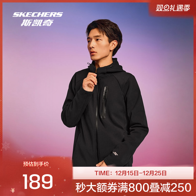 斯凯奇运动男女连帽加绒保暖外套