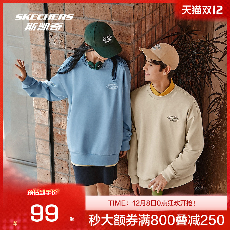 Skechers斯凯奇2025新款秋冬男女同款加绒加厚宽松保暖套头卫衣