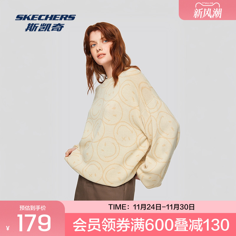 斯凯奇官方Outlets 2025冬新款毛织卫衣显瘦潮流亲肤圆领米白