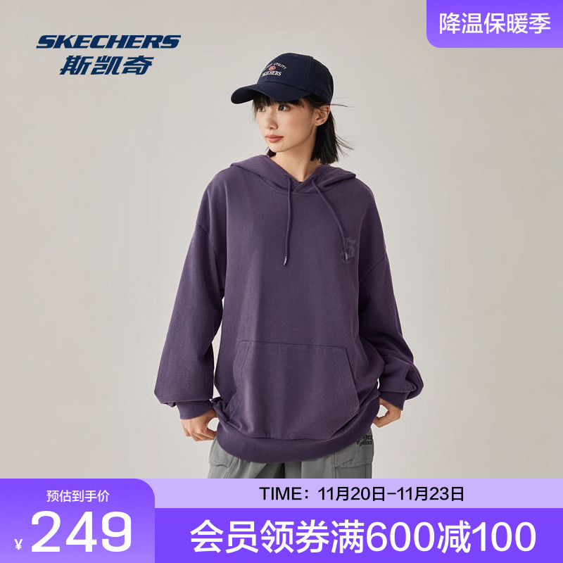 斯凯奇连帽卫衣2025秋季中性款套头宽松舒适实用帽绳标识印花设计
