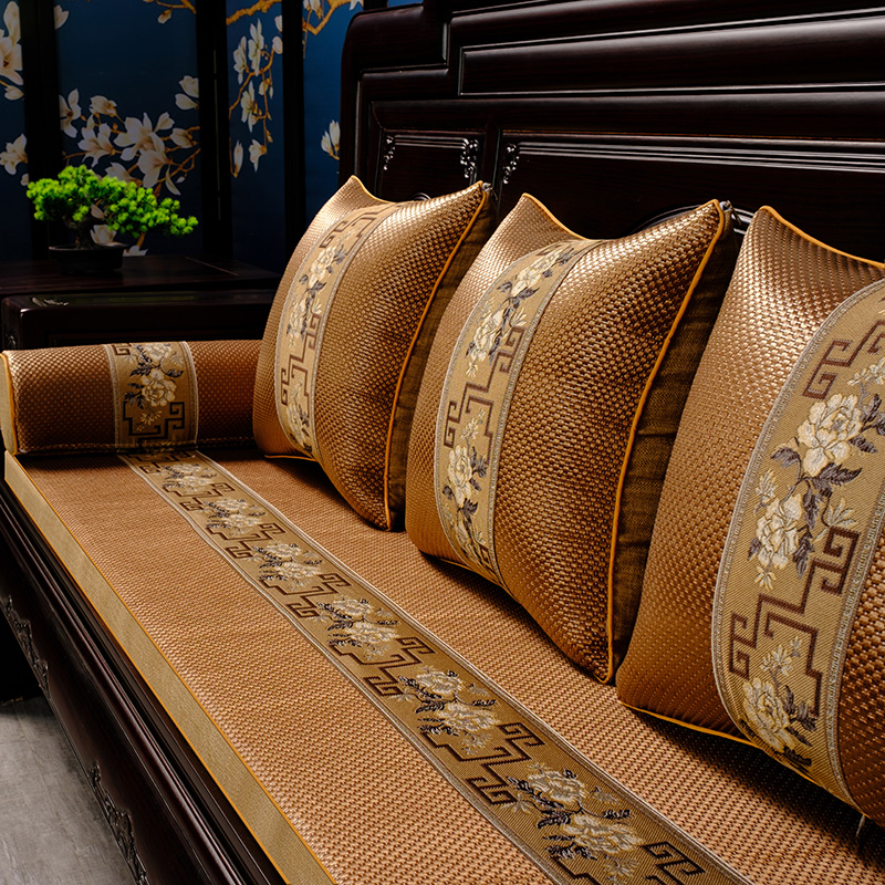 夏季红木沙发坐垫实木家具藤席新中式沙发垫罗汉床乳胶海绵垫定制