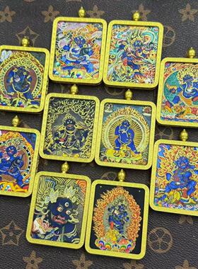 西藏热贡卡半手绘黑财神吊坠描金黑财神佛牌合集唐卡项链吊坠送绳