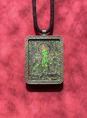 西藏藏族绿度母画像唐卡吊坠项链带绳子非手绘高清精美男女情侣款
