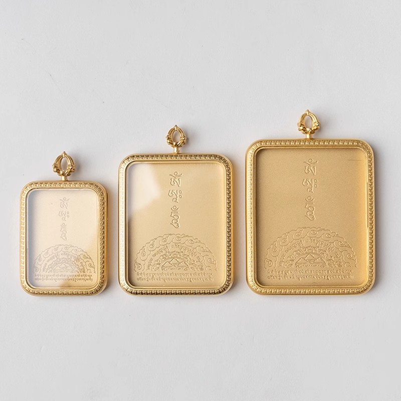 黄铜双面扎基拉姆小唐卡盒吊坠佛牌嘎乌盒空盒十相自在外壳壳子潮