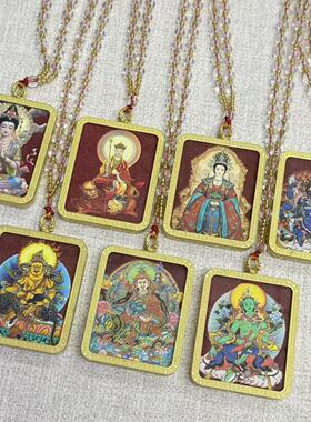 新款手工矿砂唐卡吊坠项链西藏式风格民族风挂件莲花绿度母送珠链