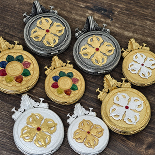 双鹿多尺寸黄铜高品质唐卡盒嘎乌盒宝石金刚杵滴胶珐琅彩外壳壳子