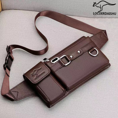 胸包男真皮质感防水腰包男2022新款潮工地活大容量多功能斜挎包