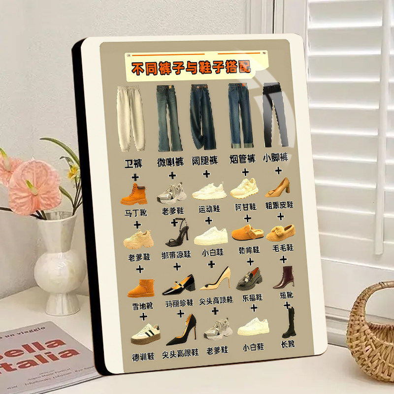 不同牛仔裤搭什么鞋女装实体店前台展示相框摆件穿搭参考装饰摆台