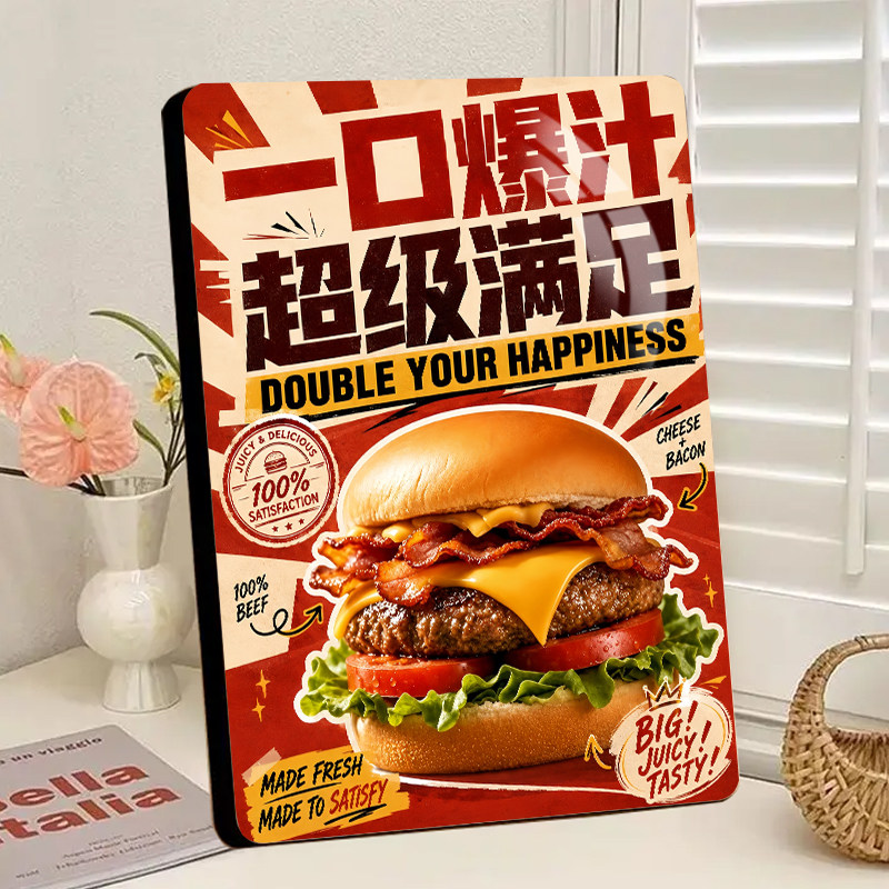 美式牛肉汉堡创意相框摆件餐饮门店摆摊桌面装饰墙面爆汁趣味摆台