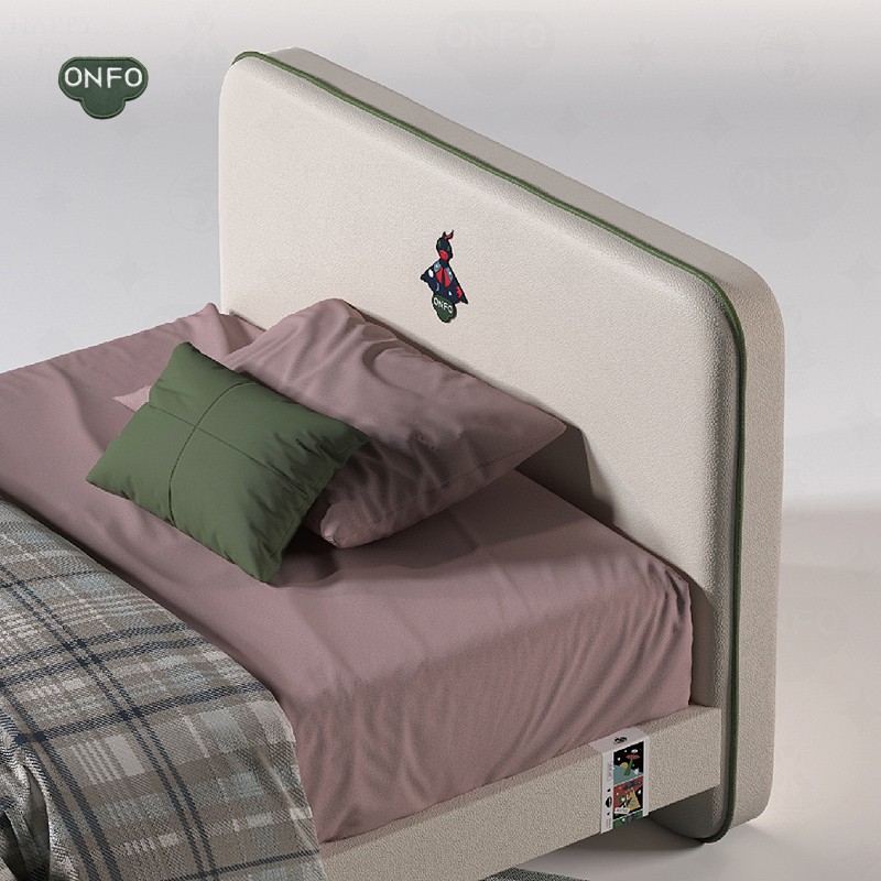 ONFO曲奇儿童床意式轻奢单人床男孩房卧室1.2m1.5米皮革软包床