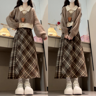 学院风针织毛衣套装连衣裙子女2025新款秋冬季小个子香风韩系穿搭