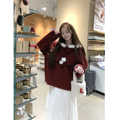 新年战袍斗篷毛衣女新款冬季慵懒高级感显瘦百搭温柔减龄针织上衣