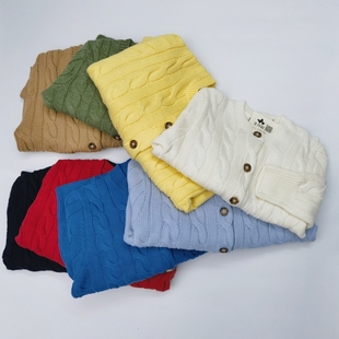 女士针织衫 小云同小吉RL秋冬圆领长袖小马仔大麻花纽扣毛衣外套