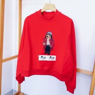 女士小熊卫衣 吉杼歆RL秋冬圆领长袖印花加绒宽松运动休闲套衫